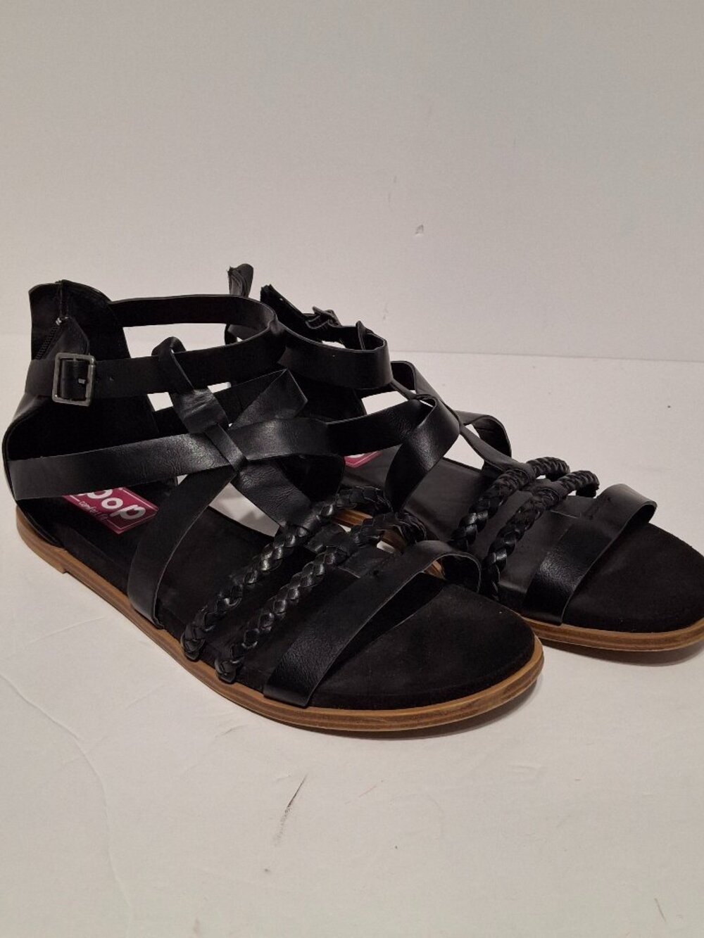 POP Comfort Fit Women’s Black Gladiator Sandals Braided Strappy Size 11M